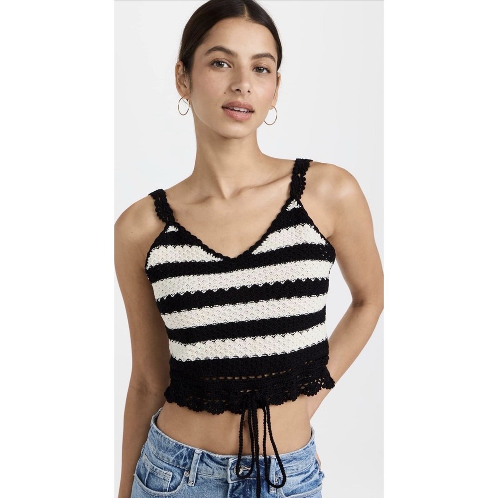 BB DAKOTA Cropped Canary Island Crochet Top Black White Striped L Festival Beach